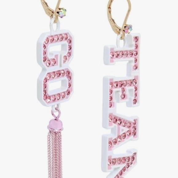 🔹️Betsey Johnson🔹️ pink white " Go Team " Mismatched statement  Earrings - Picture 5 of 5
